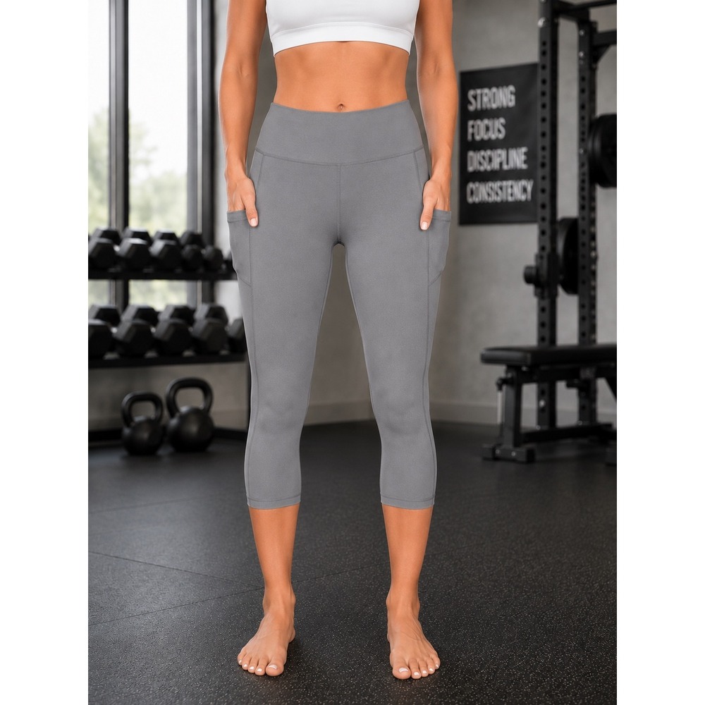 X by Gottex Leggings Womens M Gray Excellent High Waist Pocket Crop Activewear‎